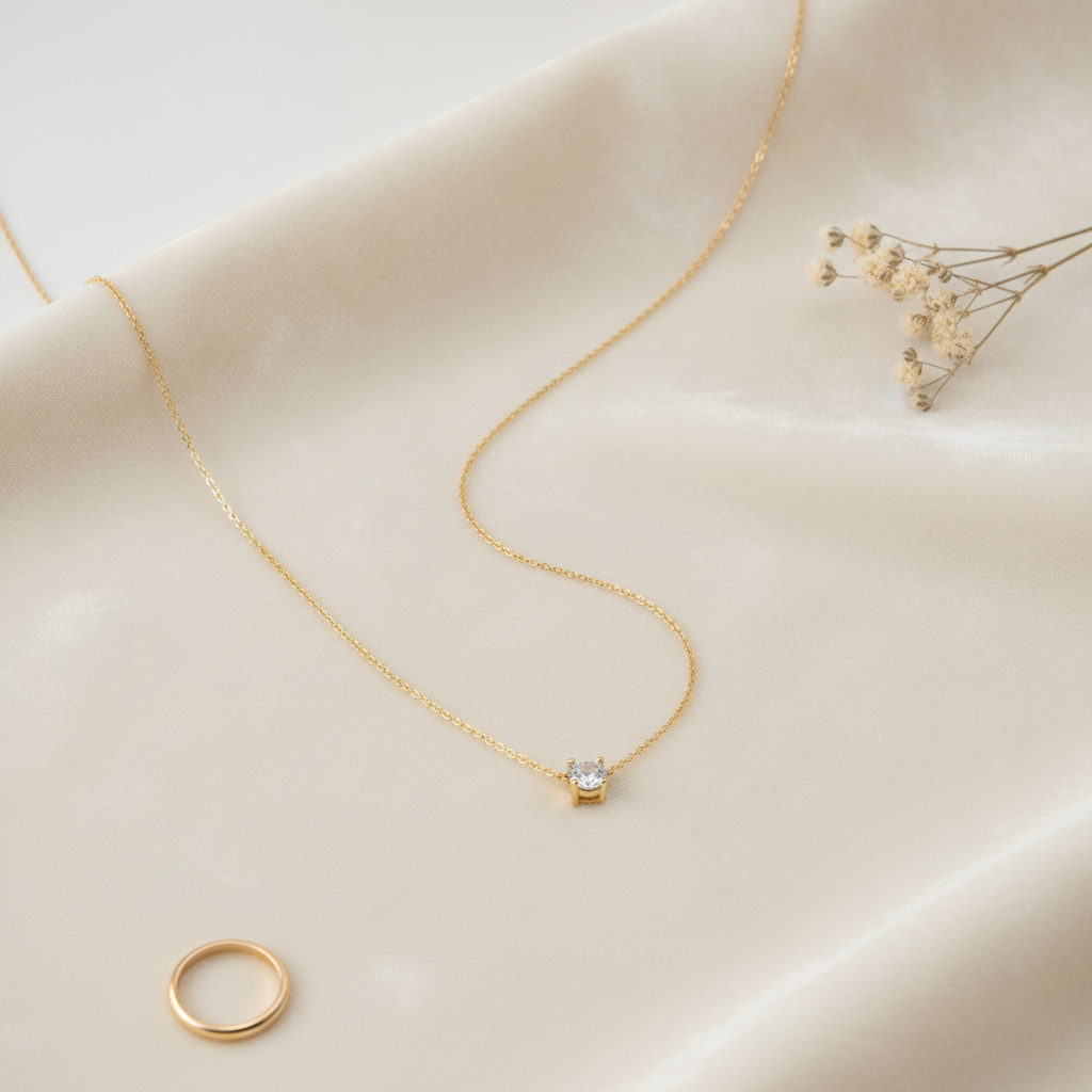 Classic Solitaire Necklace - Flat Lay