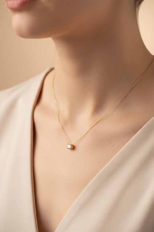 Classic Solitaire Necklace - On Model