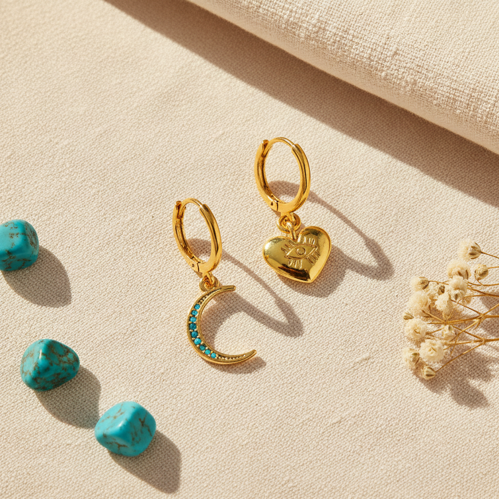 Crystal Moon Earrings - Flat Lay