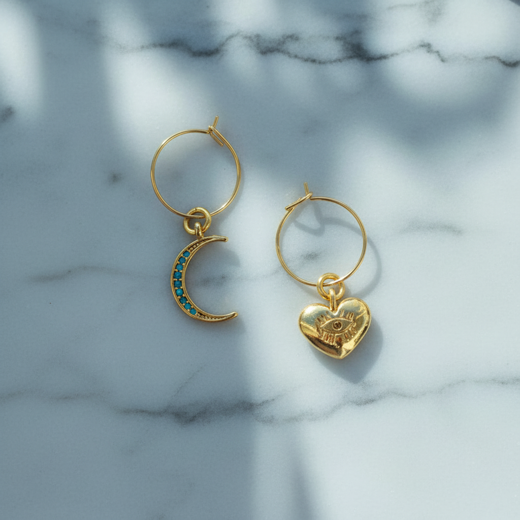 Crystal Moon Earrings - Marble