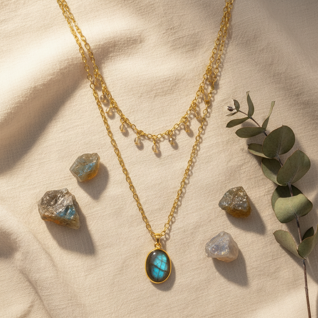 Labradorite Necklace - Flat Lay