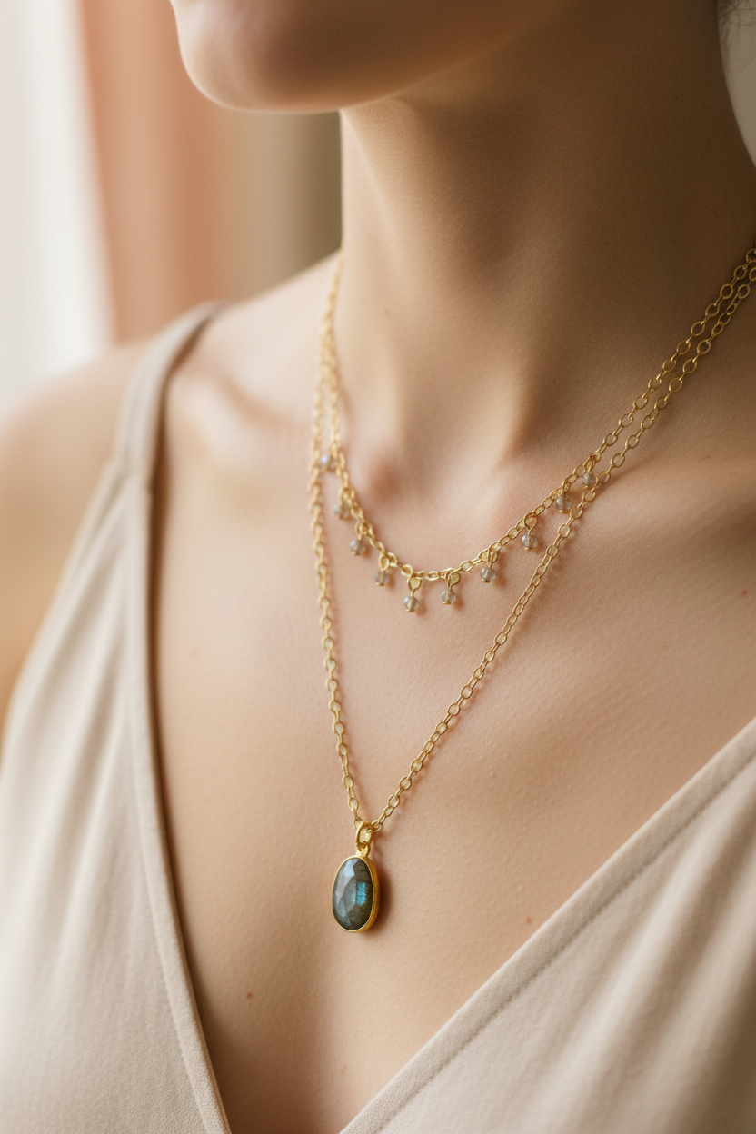 Labradorite Necklace - On Model