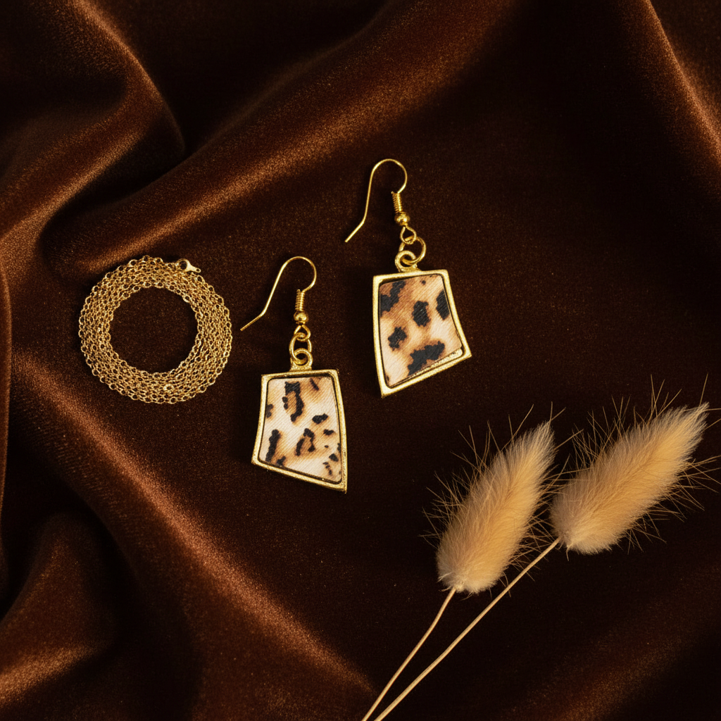 Leopard Earrings - Flat Lay