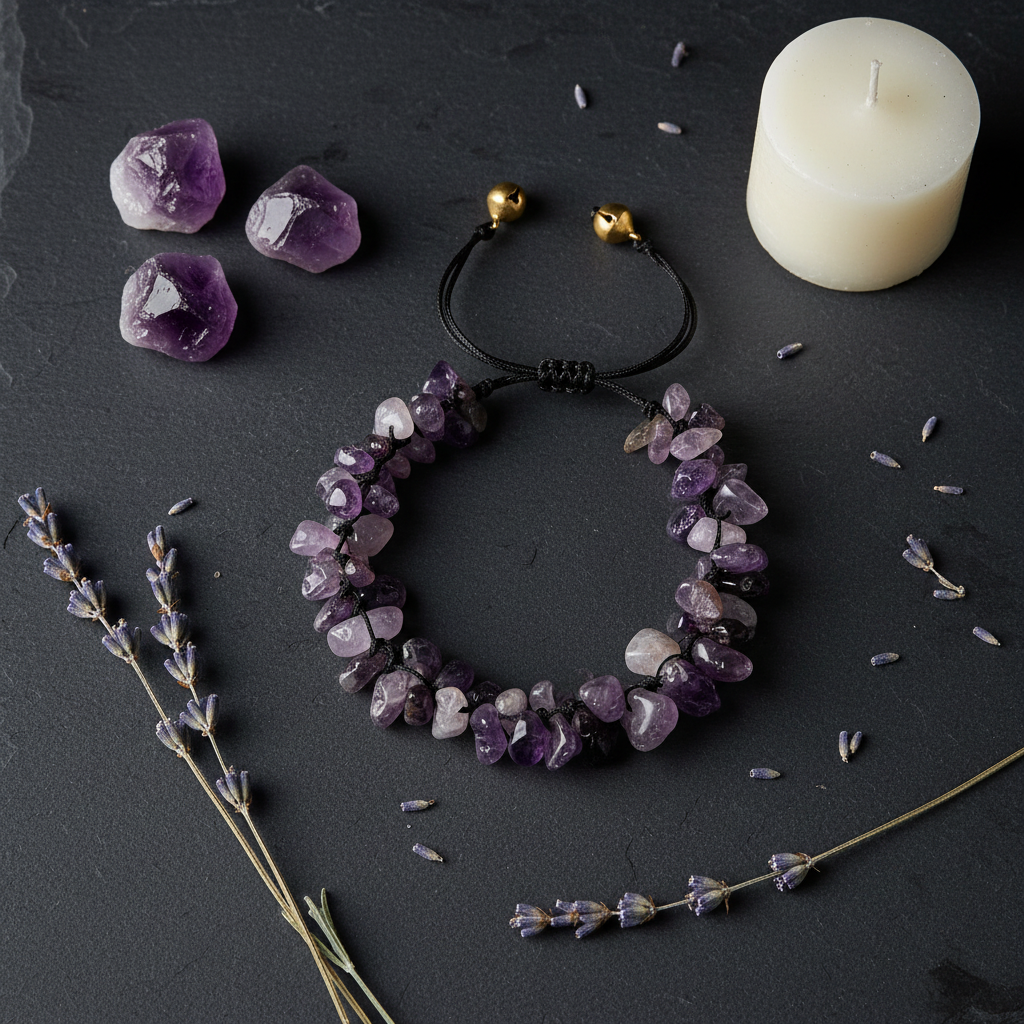Raw Amethyst Bracelet - Flat Lay