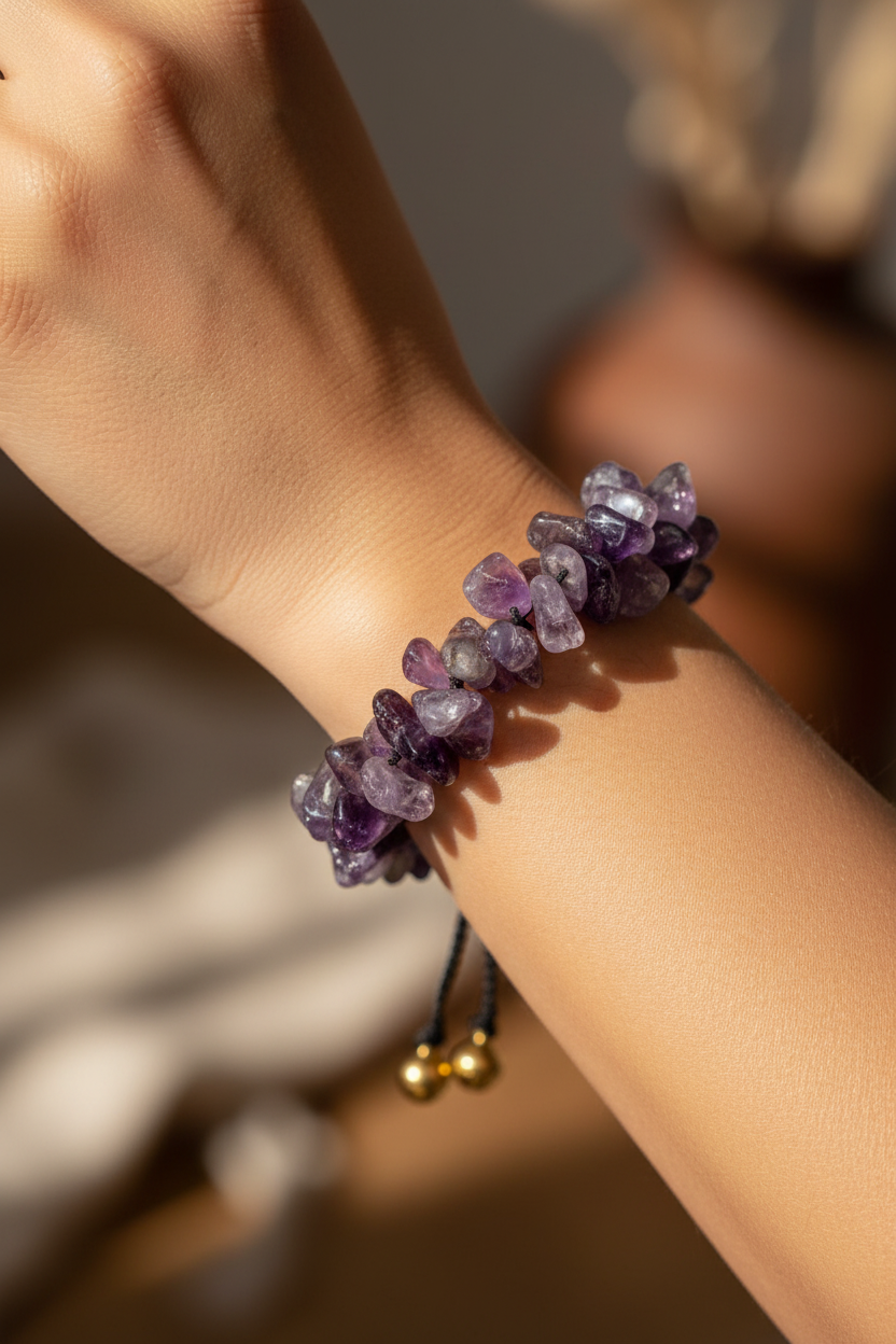 Raw Amethyst Bracelet - On Model